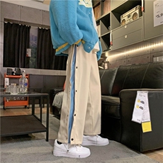 排扣裤子男运动宽松春季直筒束脚休闲裤篮球拼接阔腿裤G252P38，男装休闲裤，星座1116-2