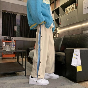 排扣裤子男运动宽松春季直筒束脚休闲裤篮球拼接阔腿裤G252P38图片