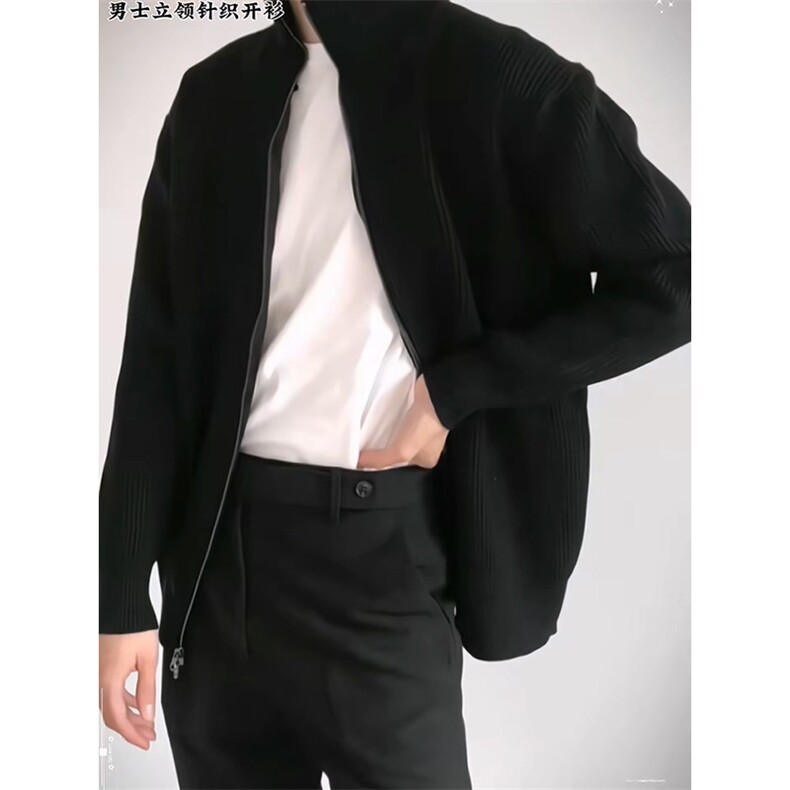 重磅秋冬北极绒双拉链毛衣开衫美式复古休闲慵懒风宽松针织衫外套，男装针织衫/毛衣，电商A486