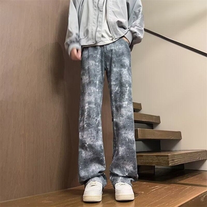 长裤微弹cleanfit雪花扎染牛仔裤男冬季2024高街纽扣潮K5936-P45图片