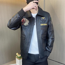 JK051-P110控138秋冬季刺绣翻领皮衣外套男士美式潮流机车服夹克，男装夹克，电商D310B-1