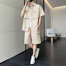 短袖衬衫男新款夏季薄款透气搭配一套短裤宽松翻领衬衣TZ066-P100，男装牛仔裤，星座308B-2