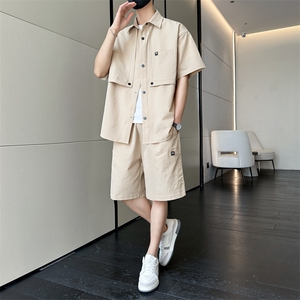 短袖衬衫男新款夏季薄款透气搭配一套短裤宽松翻领衬衣TZ066-P100图片