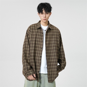 春季潮流格子衬衫男港风休闲长袖外套青少年男装2377P35图片