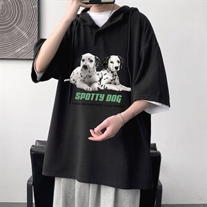 LD54263-P45连帽短袖t恤男大码胖子带帽五分袖中袖大皂风,男装T恤,电商A040