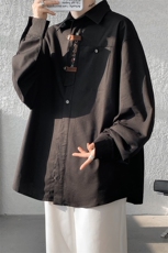 8XL-M特大码风棉麻长袖盘扣亚麻刺绣衬衫男新中式CS510P65，男装衬衫，电商D206-1