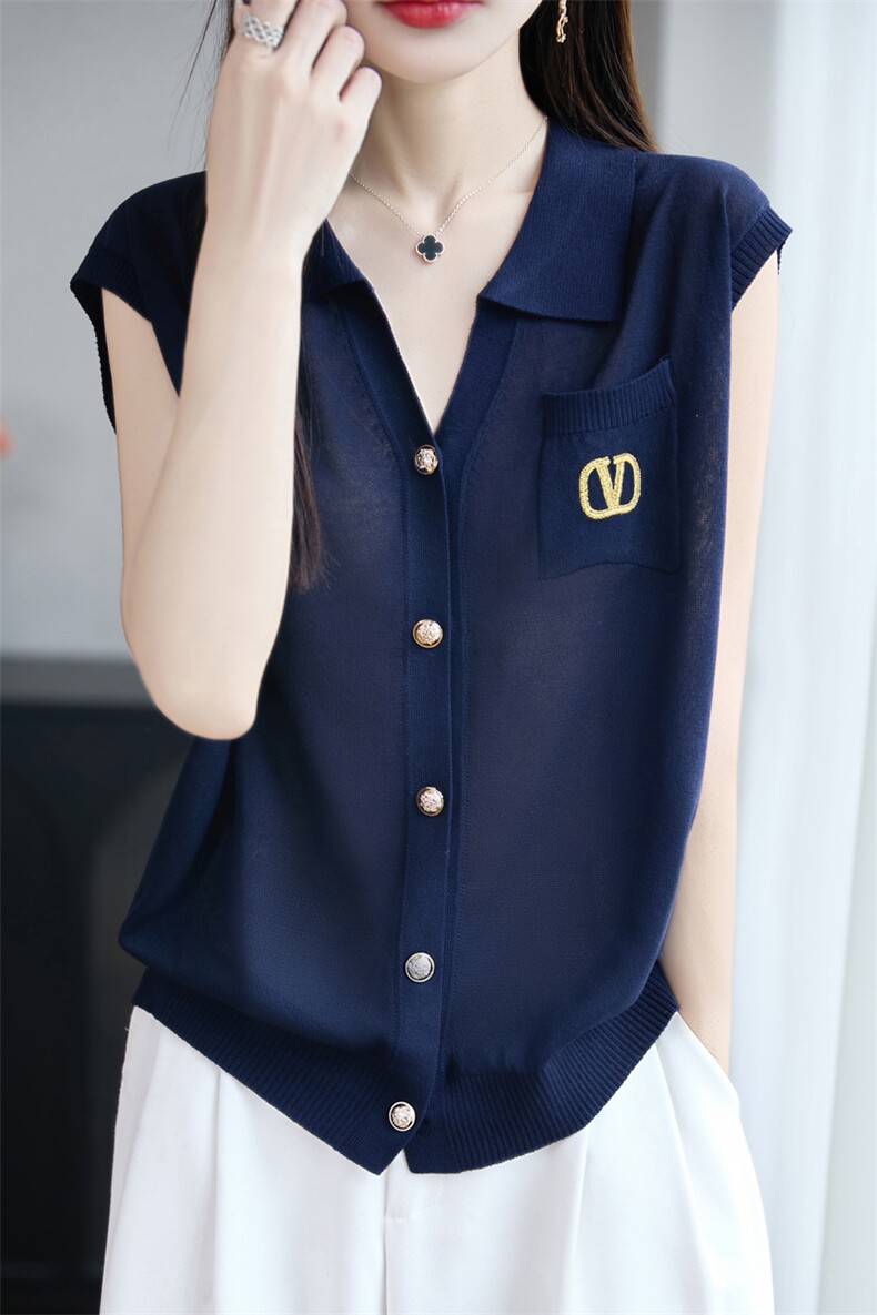 刺绣无袖开衫背心女夏季2025新款打底衫洋气大码女装冰丝针织上衣,女装T恤,昭美羊绒