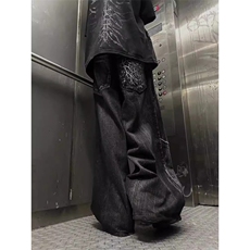 欧美嘻哈哥特街头宽松牛仔裤男复古拼接补丁做旧阔腿长裤，男装牛仔裤，星座506A