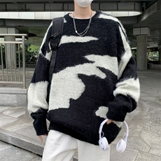 2022港风文艺刺绣印花毛衣男春秋宽松潮流针织衫复古百搭上衣，男装针织衫/毛衣，星座716-4