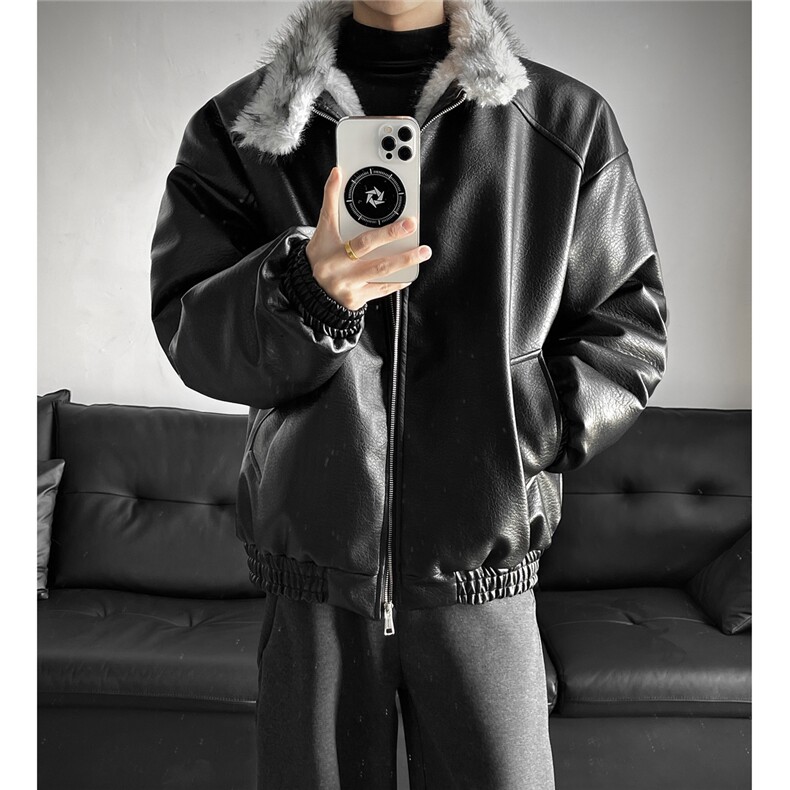 冬季荔枝皮狼王座山雕加厚棉服情侣男装PU皮棉衣外套S538-特118，男装棉衣，电商A233-1