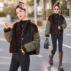 现货.时尚流行欧款拼水貂毛羽绒服，女装羽绒服，布芭啦