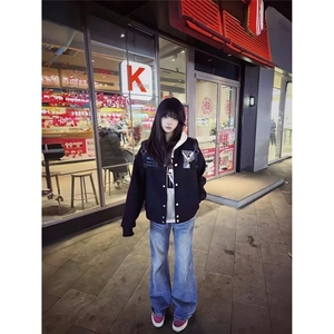美式高街迷宫格民族风刺绣棒球服男女春秋高级感情侣夹克白色外套图片