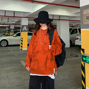 新·款男女休闲特a扎染印花时尚0宽松圆领毛衣W329
