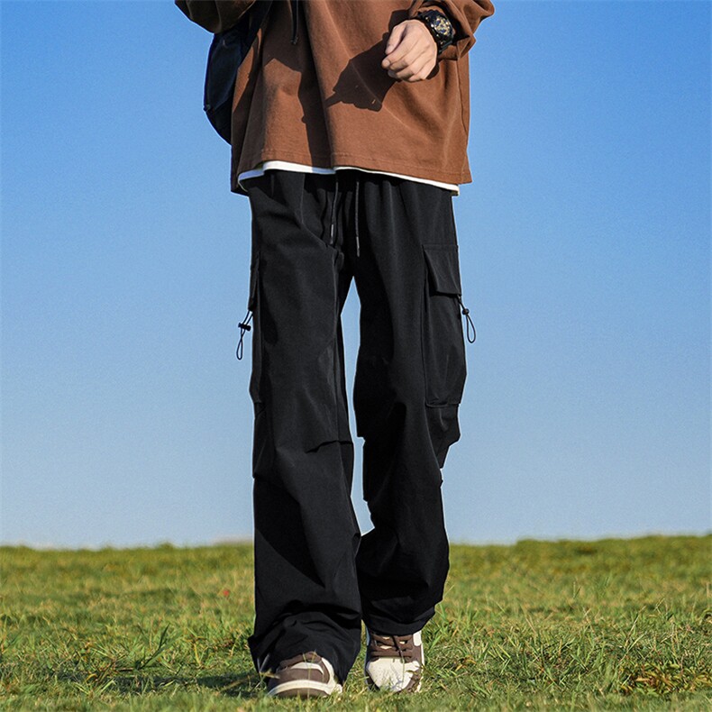 美式降落伞兵裤男生春秋季机能风工装裤褶皱潮牌宽松直筒阔腿长裤，男装休闲裤，电商A310
