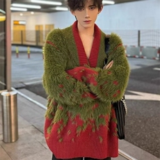 【005】渐变V领仿貂毛提花针织衫高级感毛衫外套A079-Y428-P60，男装针织衫/毛衣，电商A079