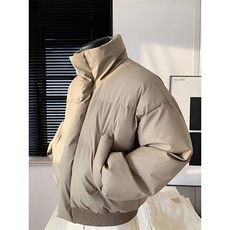 现货5W件冬季三防重磅硬挺boxy短款羽绒立领PU皮棉衣外套加厚棉服，男装棉衣，电商A486