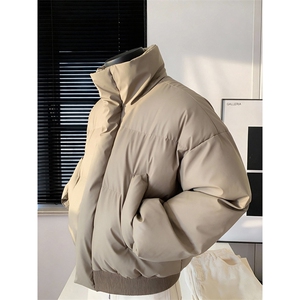 现货5W件冬季三防重磅硬挺boxy短款羽绒立领PU皮棉衣外套加厚棉服图片