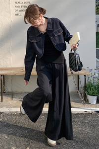 韩系酷飒chic别致穿搭女夏2025新款牛仔马甲内搭黑色连衣裙两件套图片