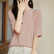 2025年夏季不连帽纯色休闲时尚百搭通勤短袖，女装T恤，森墨