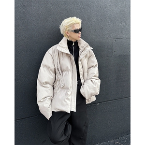 冬季小众解构PU皮加厚棉服外套金属绑带设计感面包服MY088-P110图片