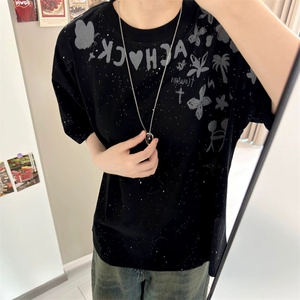 万针全刺绣工艺抖音得物高品质260克重磅纯棉双纱美式高街短袖T恤图片