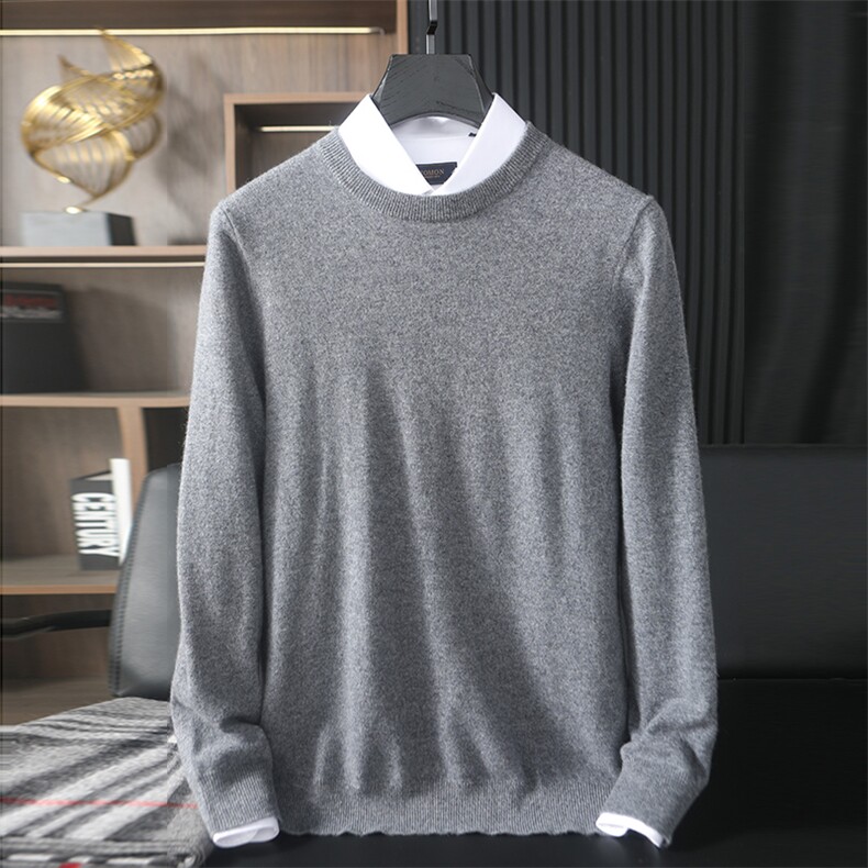 高品质男士加密针织圆领羊绒衫经典简约设计舒适保暖商务休闲，男装羊绒套衫，台绒羊绒