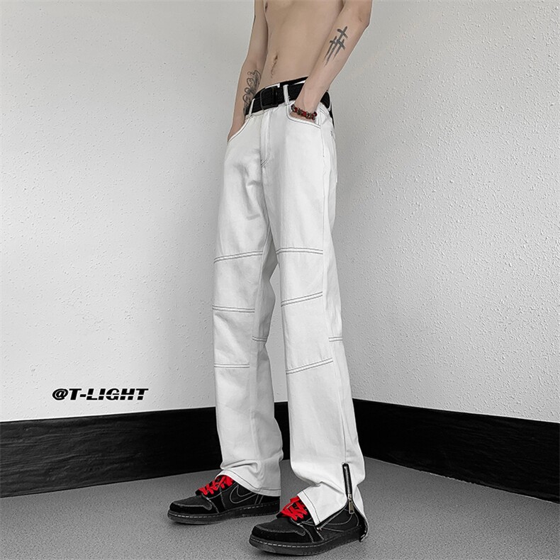 美式ins高街牛仔裤小众百搭明线拼接拉链牛仔裤K2308-P65控88,男装牛仔裤,电商A062