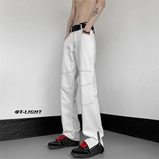 美式ins高街牛仔裤小众百搭明线拼接拉链牛仔裤K2308-P65控88，男装牛仔裤，电商A062