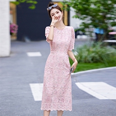 法式小香风蕾丝刺绣连衣裙女2025夏季新款收腰显瘦名媛气质包臀裙，女装连衣裙，素月