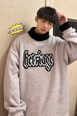 2023冬季新款港风外景大码加绒圆领套头卫衣M-5XHW22581-P55，男装卫衣，电商A022