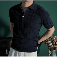 网T-2026新品针织毛衣短袖T恤凉感POLO衫T恤条纹打底衫WK34-P45，男装Polo衫，星座610B-1