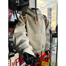 抖音得物二开美式重磅宽松结构拉链设计防风高领连帽卫衣外套W76，男装卫衣，电商A486-1