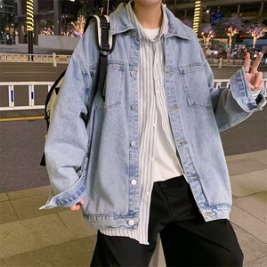 炸街牛仔外套男春秋季潮流港风宽松休闲百搭工装夹克上衣JK15 P58图片