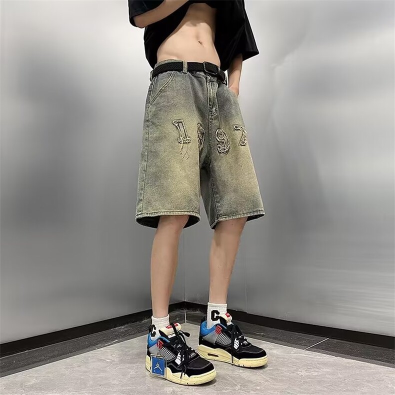 牛仔短裤男款夏季美式复古高街五分裤潮牌,男装牛仔裤,星座410-6（原星座1304-1）