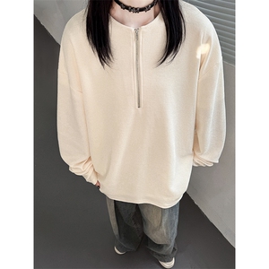主推 美式半拉华夫格纯色长袖T恤卫衣中性打底衫男女 H975特P28图片