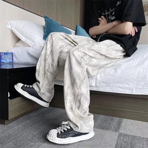 满印休闲裤男夏季宽松直筒阔腿裤潮牌ins高街帅气百搭E2918-p32