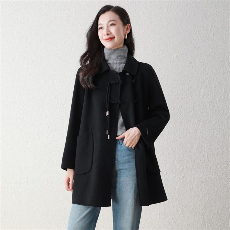 双面羊毛大衣2025女秋冬新款中长款娃娃领半大羊毛呢外套,女装双面呢大衣,阿舍尔精品