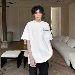 美式黑色浮雕短袖男款夏季小众提花刺绣t恤cleanfit半袖ST646-P35图片