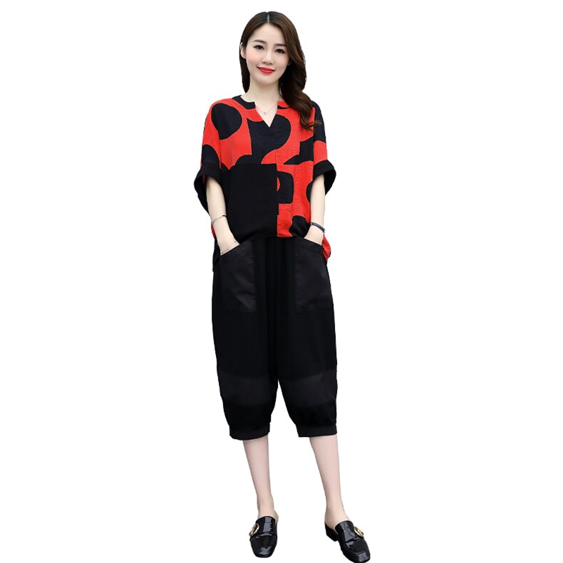 休闲套装女2021夏季新款胖妹妹宽松显瘦七分裤两件套,女装套装/套裙,魅影