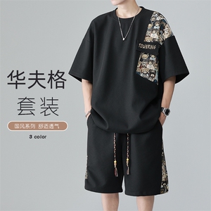 特批P35无差价夏季潮小众短袖T恤短裤新中式潮休闲两件套TZ054图片