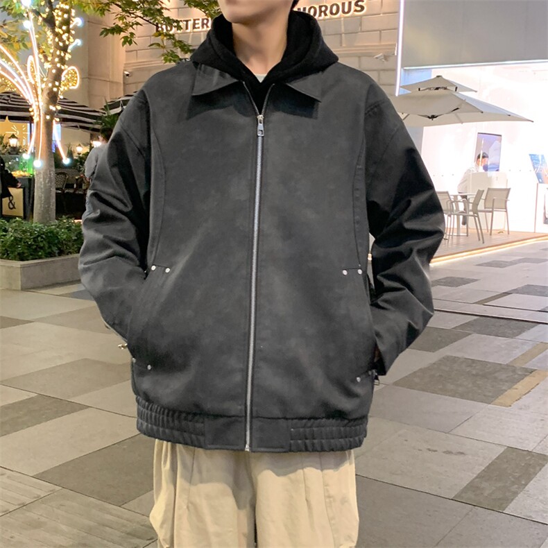 美式潮牌纯色PU皮夹克外套宽松高级感机车皮衣A406JK3518特P85,男装夹克,星座309（原A406）