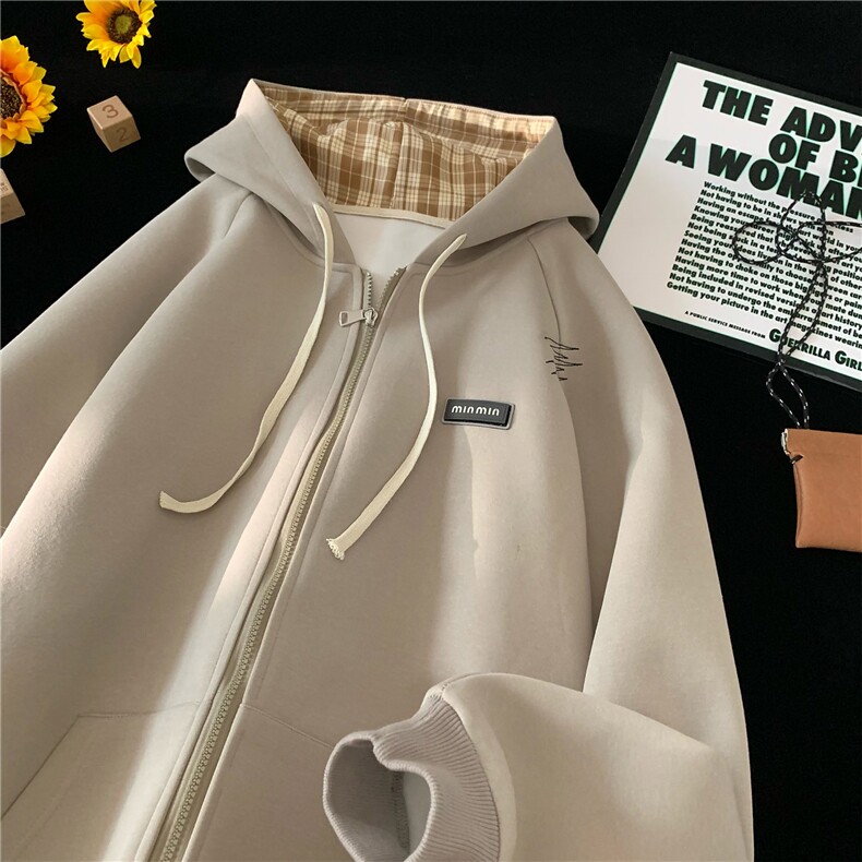 平铺港风2026秋装连帽开衫卫衣潮流秋季男装格子拼接外套S339-P78，女装短外套，电商A233-1