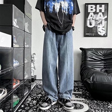 夏季潮牌ins宽松阔腿裤拼接直筒长裤美式高街牛仔裤男K3401-P38，男装牛仔裤，星座512-2