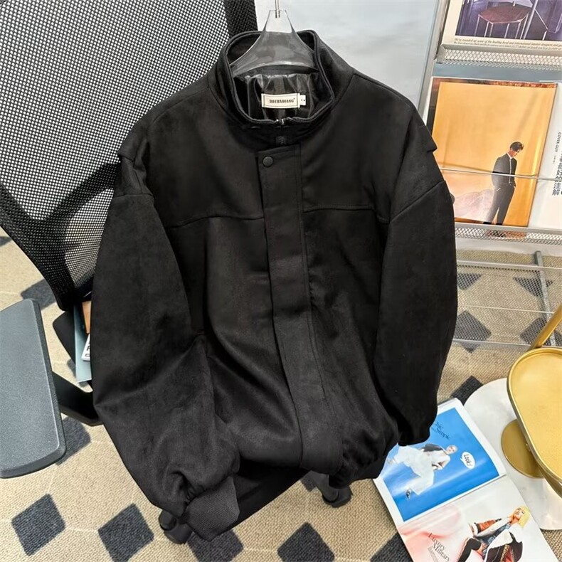 麂皮绒夹克男韩版潮流纯色复古高街帅气2024冬季ins外套W5457-P60,男装夹克,星座412-2