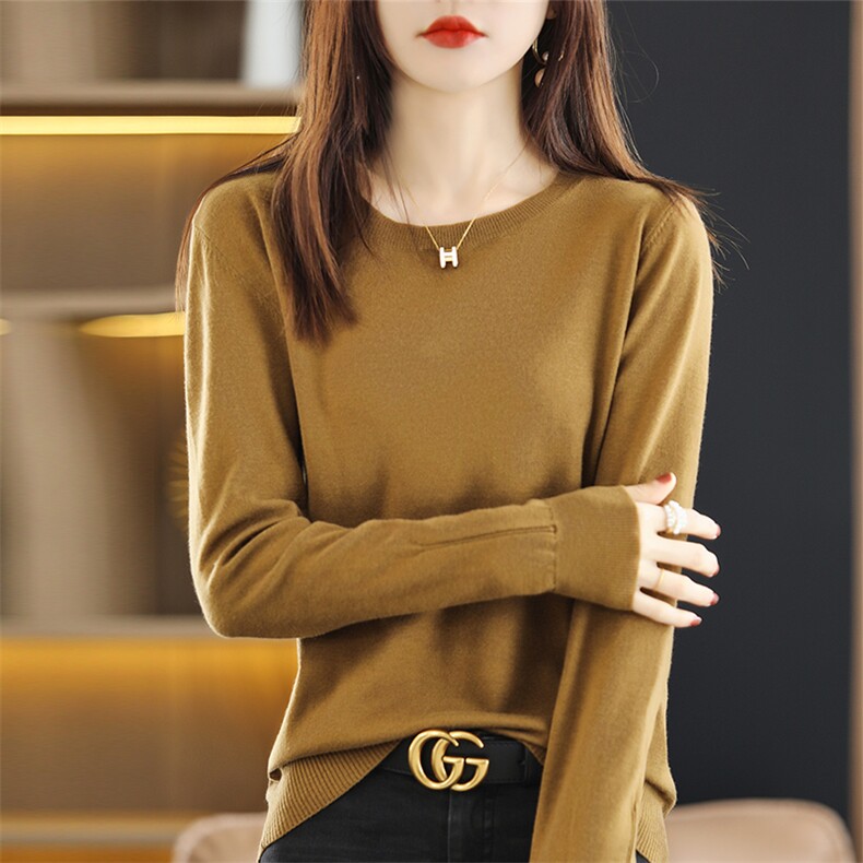 秋冬季羊毛精纺48支纯毛圆领长袖羊毛衫，女装羊毛衫，朝思羊绒