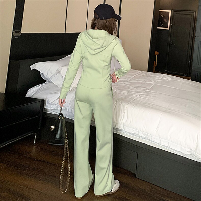 女春季新款韩系连帽卫衣阔腿裤显高显瘦两件套,女装套装/套裙,江南