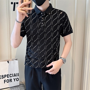 店主风社会小伙男士亮面翻领POLO衫男休闲上衣301A-1/PL117/P53图片