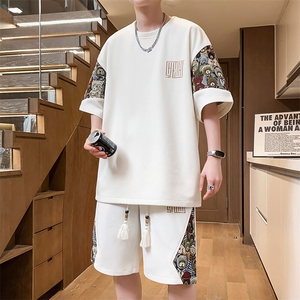 小熊刺绣T恤两件套休闲运动套装男夏季拼接短裤A266-TZ8858-P50图片