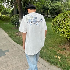 万针全刺绣解构设计260克重磅双纱纯棉高品质美式高街短袖T恤特35，男装T恤，电商A486