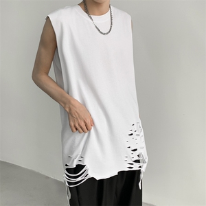 2024新款破洞背心T恤男夏季高街设计感坎肩上衣 现货 T1725-P24图片